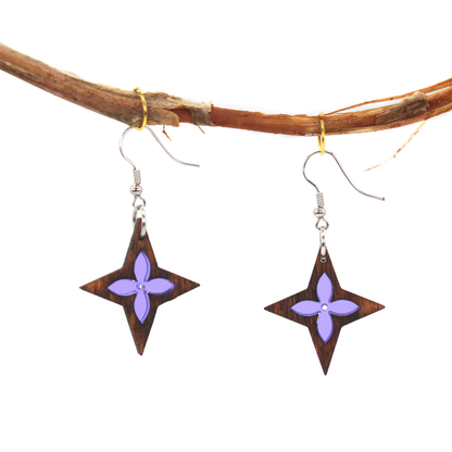 Handmade acrylic and wood star earrings by FacePlant Shop