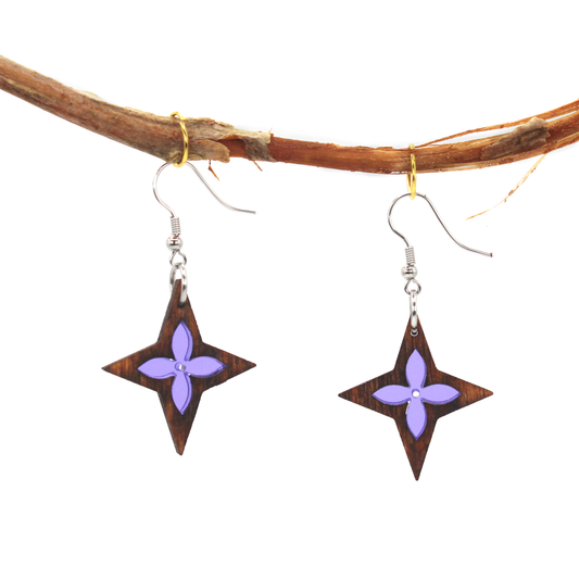 Handmade acrylic and wood star earrings by FacePlant Shop